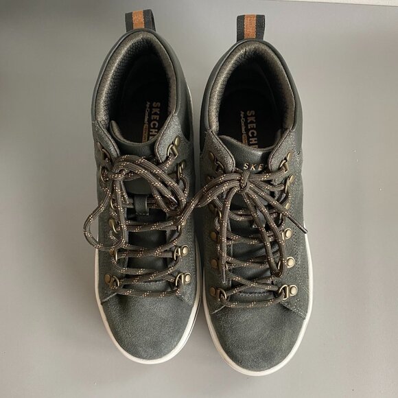 Skechers Street Cleats Haute Hikes Green Suede Boots S8 - Picture 2 of 10